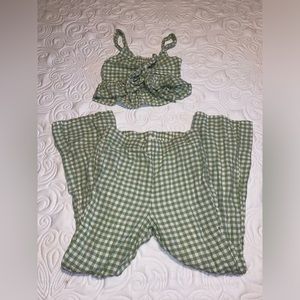 American Eagle Green/White Plaid Linen Set in size XXS